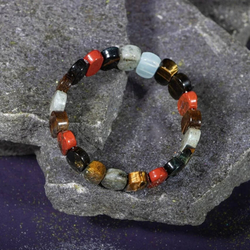 Akrep Burcu Bileklik Dumanlı Kuvars, Golden Obsidyen, Jasper, Kaplan Gözü, Kırmızı Akik, Pembe Kuvars - 1