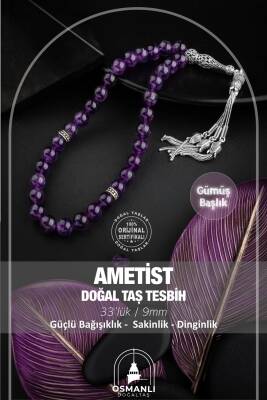 Ametist Doğal Taş 9mm Gümüş Tesbih - Osmanlı Doğaltaş