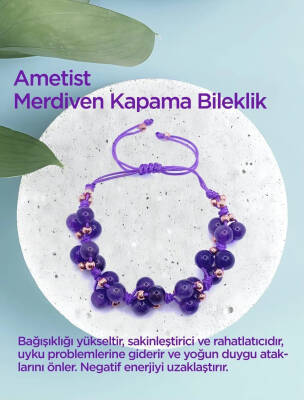 Ametist Doğal Taş Merdiven Kapama İpli Her Bileğe Uygun Bileklik - Osmanlı Doğaltaş