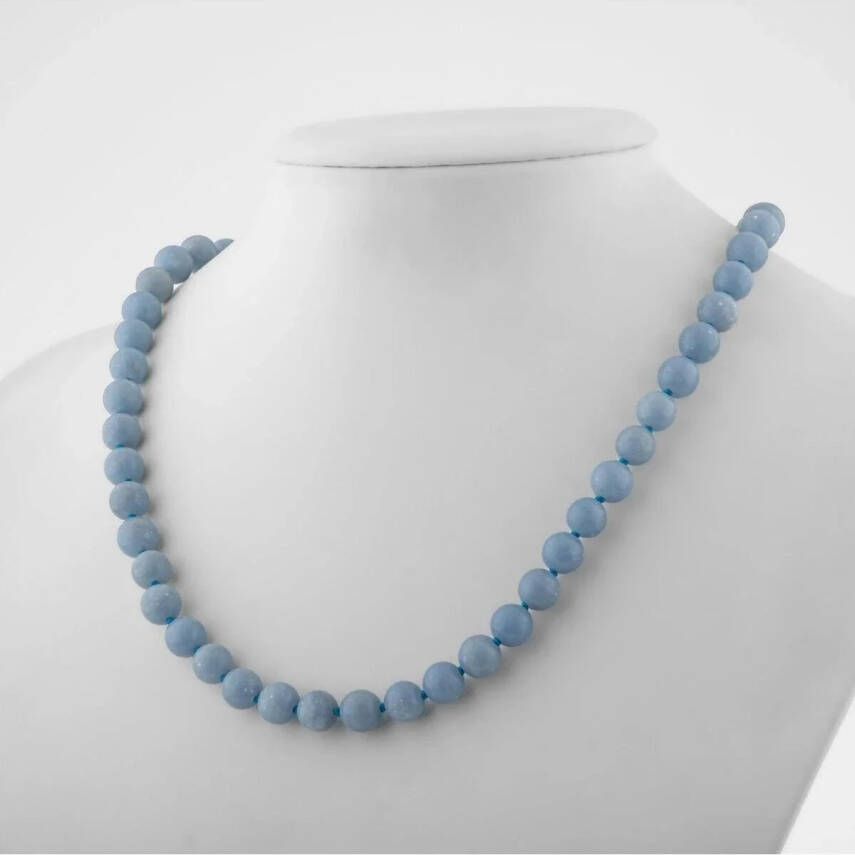 Anjelit 8 mm Düğümlü Doğal Taş Kolye - 3