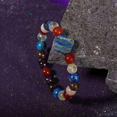 Aslan Burcu Bileklik Bordo Granat Lal, Bronzit, Güneş Taşı, Kırmızı Akik, Lapis Lazuli, Sitrin - Osmanlı Doğaltaş