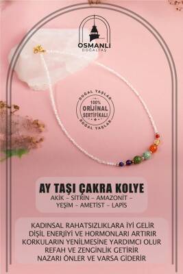 Ay Taşı Çakra Doğal Taş Kolye - Akik, Sitrin, Amazonit, Yeşim, Ametist, Lapis - Osmanlı Doğaltaş