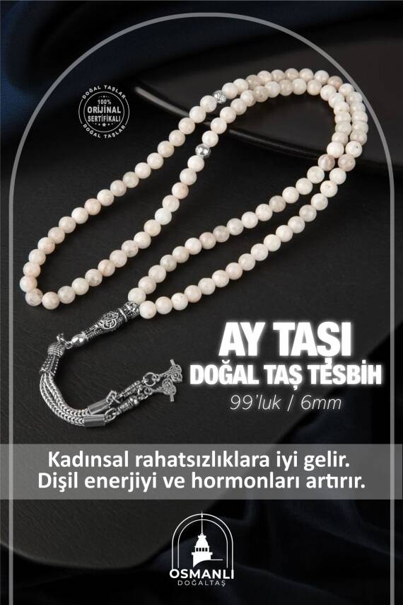 Ay Taşı Doğal Taş Tesbih 99luk - 6mm - 1