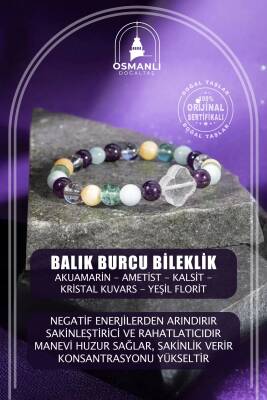 Balık Burcu Bileklik Akuamarin, Ametist, Kalsit, Kristal Kuvars, Yeşil Florit - 2