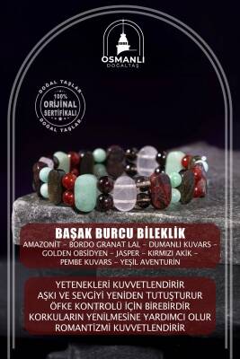 Başak Burcu Bileklik Amazonit, Bordo Granat Lal, Dumanlı Kuvars, Golden Obsidyen, Jasper, Kırmızı Akik, Pembe Kuvars, Yeşil Aventurin - 2