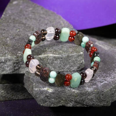 Başak Burcu Bileklik Amazonit, Bordo Granat Lal, Dumanlı Kuvars, Golden Obsidyen, Jasper, Kırmızı Akik, Pembe Kuvars, Yeşil Aventurin - 5