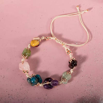 Başak Burcu Bileklik Ametist, Bordo Granat Lal, Jasper, Mavi Apatit, Pembe Kuvars, Yeşil Aventurin, Zebercet (Peridot) - Osmanlı Doğaltaş