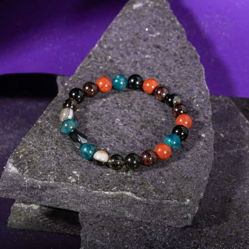 Başak Burcu Bileklik Bordo Granat Lal, Dumanlı Kuvars, Golden Obsidyen, Jasper, Mavi Apatit, Siyah Göz Akik - 1