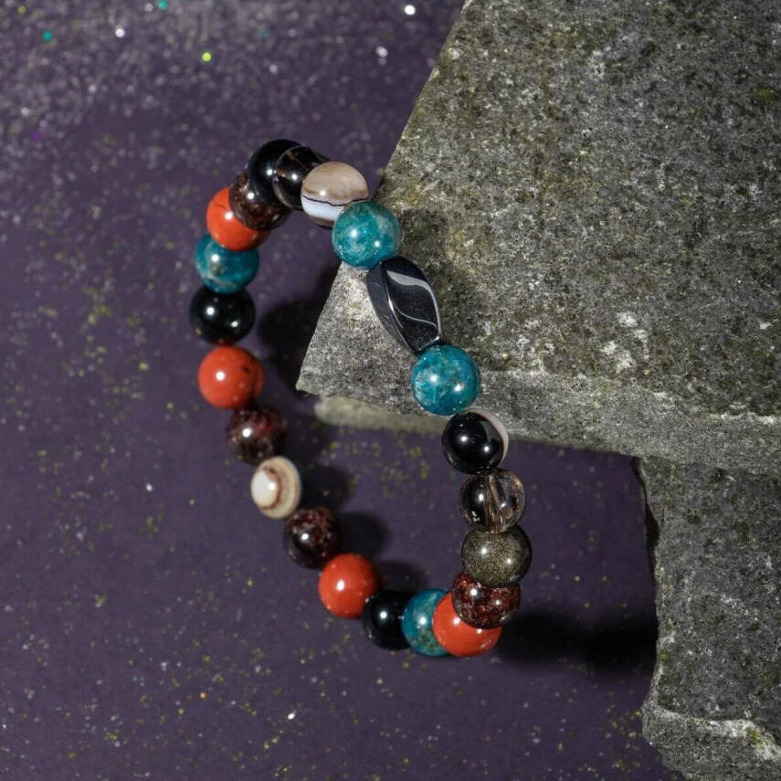 Başak Burcu Bileklik Bordo Granat Lal, Dumanlı Kuvars, Golden Obsidyen, Jasper, Mavi Apatit, Siyah Göz Akik - 5