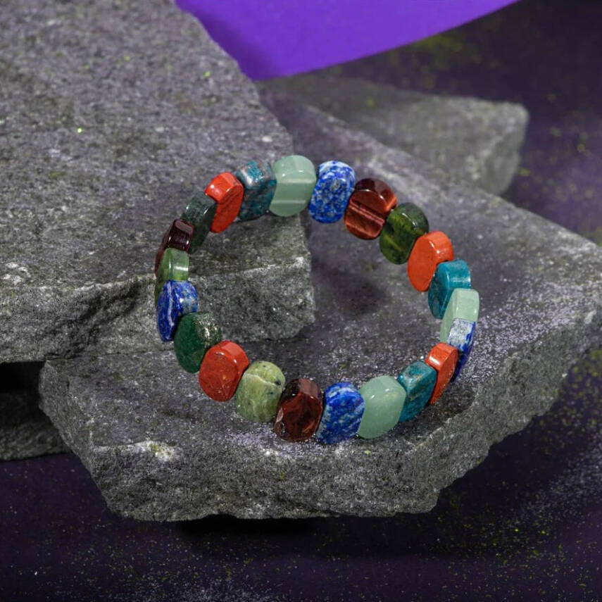 Boğa Burcu Bileklik Buz Mavizi Apatit, Dragon Jasper, Jasper, Lapis Lazuli, Yeşil Aventurin, Yeşim - 1