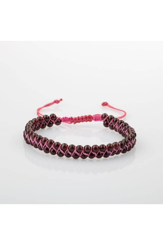 Bordo Granat Lal 4mm Çift Sıra Doğal Taş Bileklik - 4