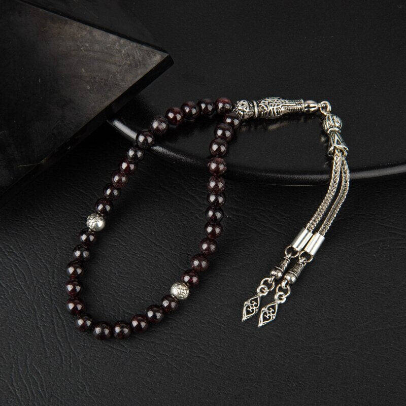 Bordo Granat Lal Doğal Taş Tesbih 33lük - 6mm - 1