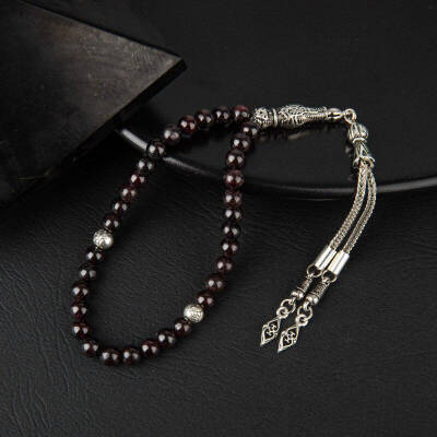 Bordo Granat Lal Doğal Taş Tesbih 33lük - 8mm - Osmanlı Doğaltaş