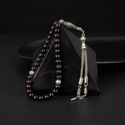 Bordo Granat Lal Doğal Taş Tesbih 33lük - 8mm - 2