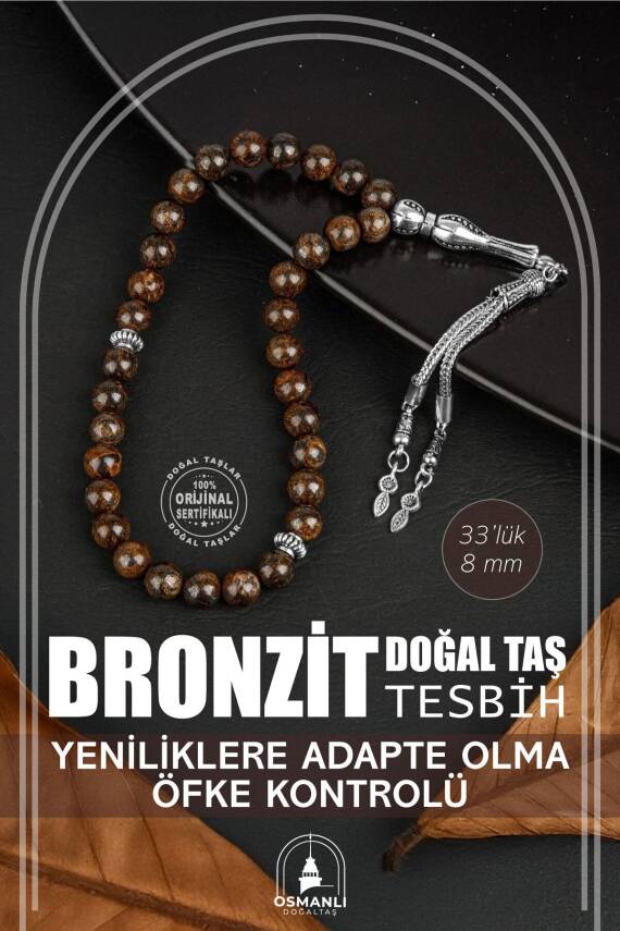Bronzit Doğal Taş Tesbih 33lük - 8mm - 1