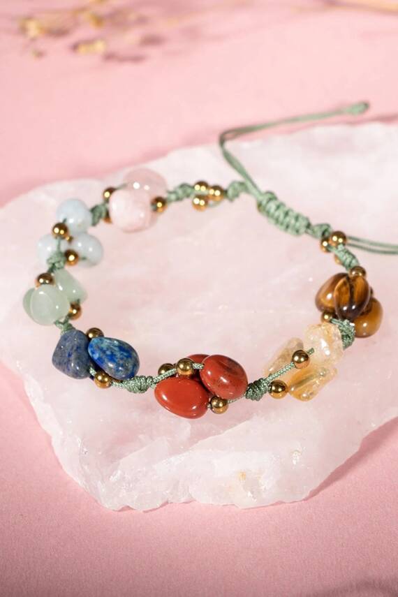 Çakra Bileklik BL-1293 Akuamarin, Jasper, Kaplan Gözü, Lapis, Pembe Kuvars, Sitrin - 1