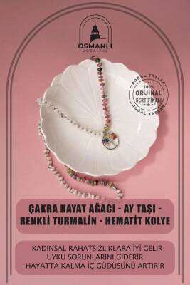 Çakra Hayat Ağacı-Ay Taşı-Renkli Turmalin Doğal Taş Kolye - 2