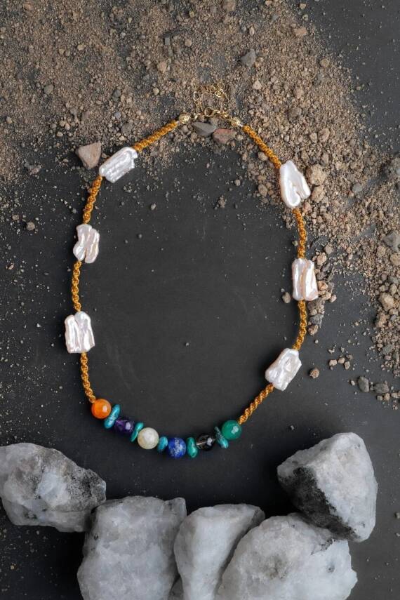 Çakra İnci Kolye Ametist, Dumanlı Kuvars, İnci, Lapis Lazuli, Sitrin - 1