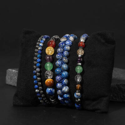 Çakra-Lapis Bileklik Seti Ametist, Kaplan Gözü, Akik, Kuvars, Lapis - 6