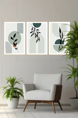 Canvas Çiçek 3lü Mdf Tablo - Bemenda