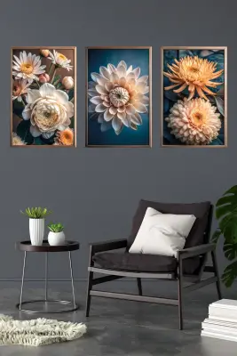 Çiçek 3d 3lü Mdf Tablo - Bemenda