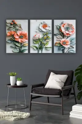 Çiçek 3d 3lü Mdf Tablo - Bemenda