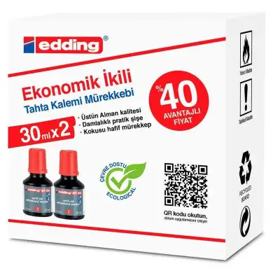 Edding Tahta Kalem Mürekkebi Kırmızı 2 Li 30 ml BT30 - Edding