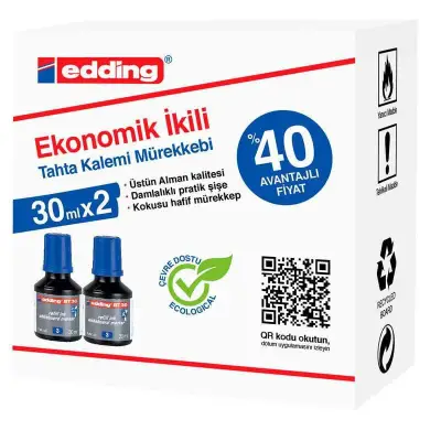 Edding Tahta Kalem Mürekkebi Mavi 2 Li 30 ml BT30 - Edding