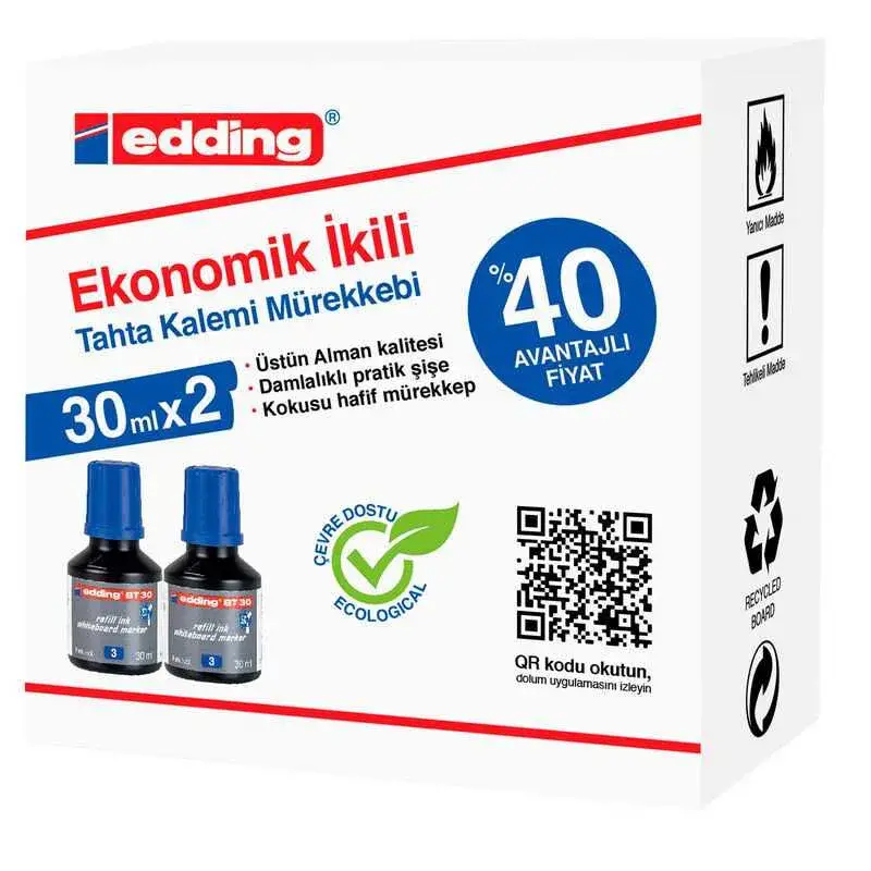 Edding Tahta Kalem Mürekkebi Mavi 2 Li 30 ml BT30 - 1