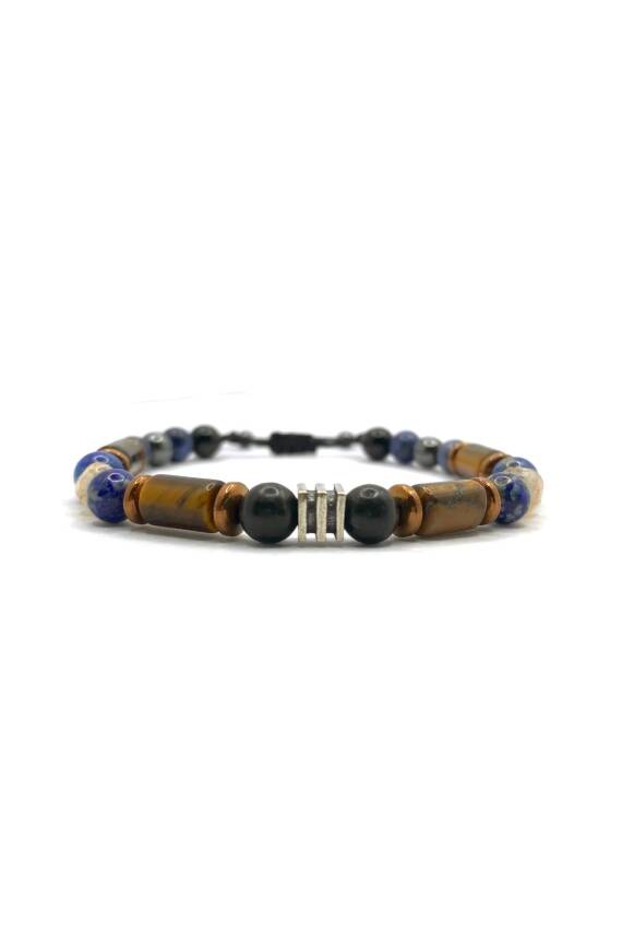 Erkek Başarı Kariyer Cesaret Bilekliği Shungite (Şungit) - Sodalit - Hematit - Lapis - Dumortierit - Kaplan Gözü - Sitrin - 3