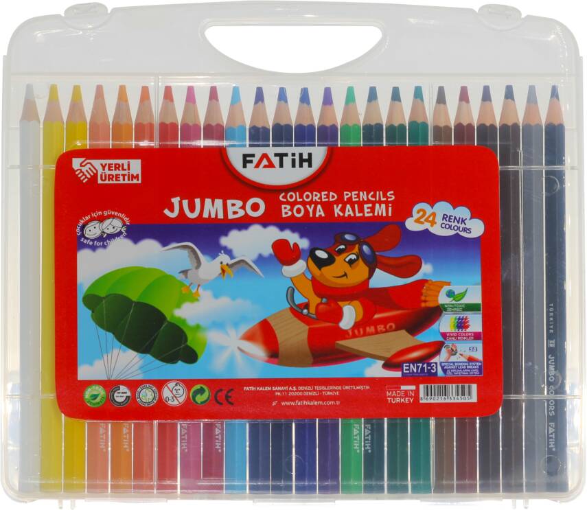 Fatih Plastik Kutu Jumbo Kuru Boya Kalemi 24 Renk Tam Boy - 1