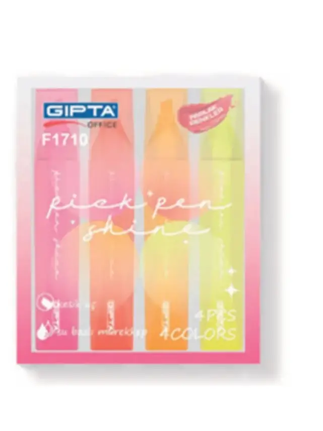 Gıpta Pick Pen Shine Fosforlu Markör 4 Lü Kalem Seti Sarı Pembe Turuncu Kırmızı - 1