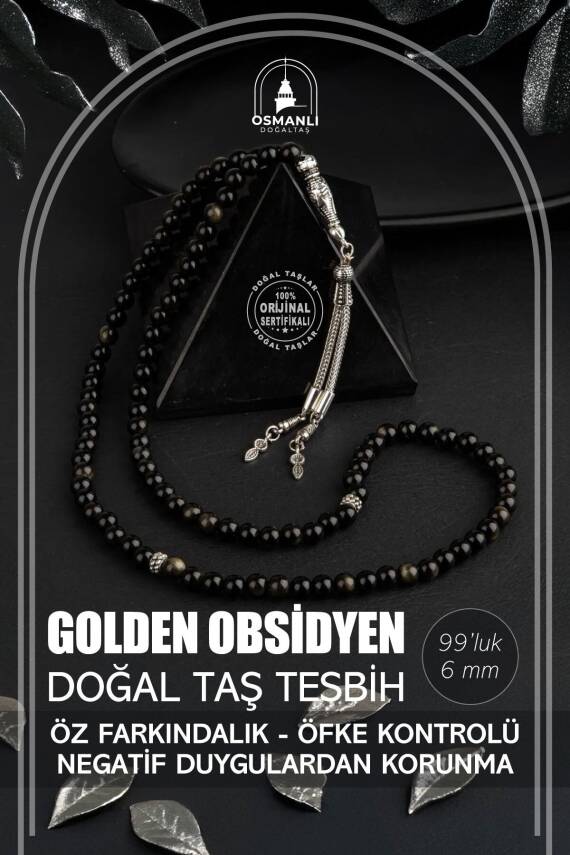 Golden Obsidyen Doğal Taş Tesbih 99luk - 6mm - 1