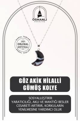 Göz Akik Doğal Taş Hilalli Kolye, Gümüş Zincir - Osmanlı Doğaltaş