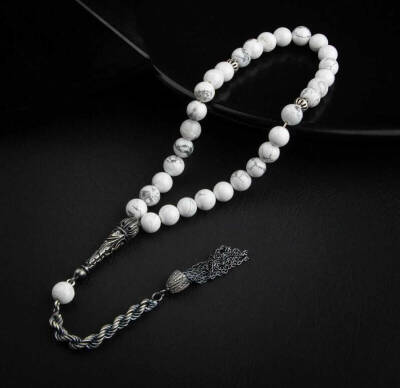 Havlit Doğal Taş 8mm Oksitli Gümüş İmameli Tesbih - 2