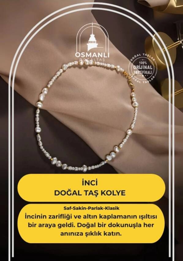 İnci Altın Kaplama Doğal Taş Kolye - 1