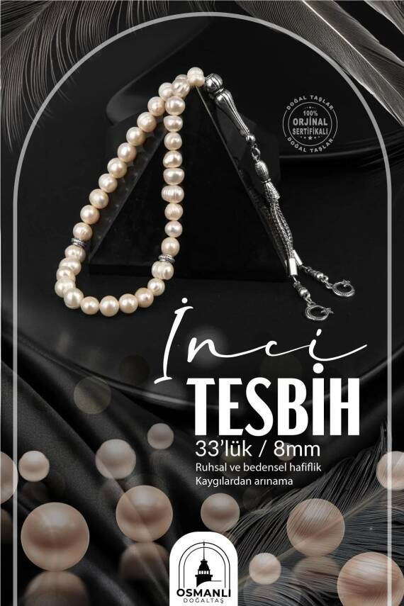 İnci Doğal Taş Tesbih 33lük - 8mm - 2
