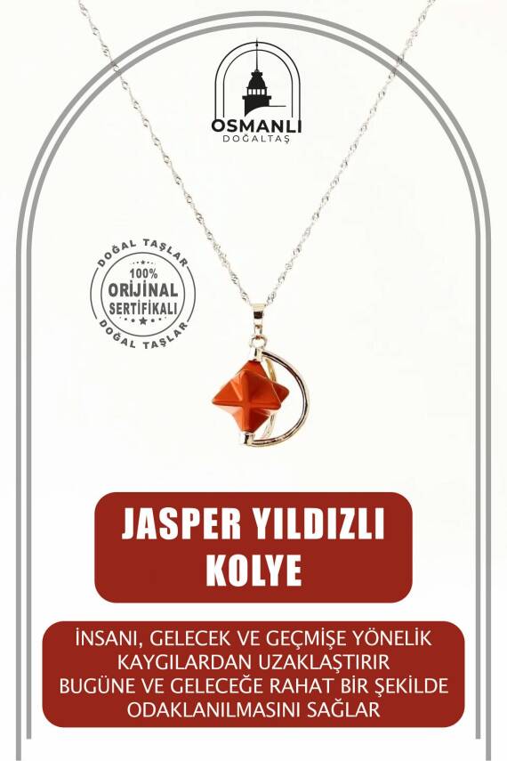 Jasper Doğal Taş Yıldızlı Kolye, Gümüş Zincir - 1