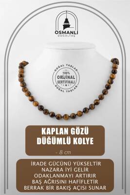 Kaplan Gözü 8 mm Düğümlü Doğal Taş Kolye - Osmanlı Doğaltaş