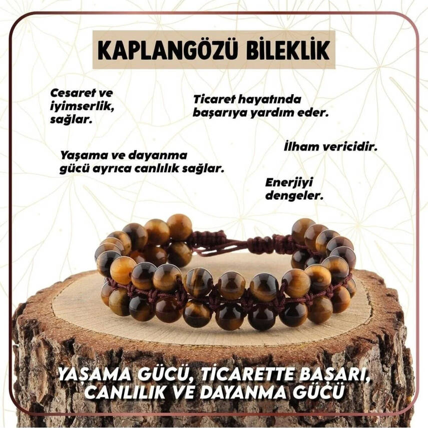 Kaplan Gözü 8mm Çift Sıra Makrome Doğal Taş Bileklik - 2