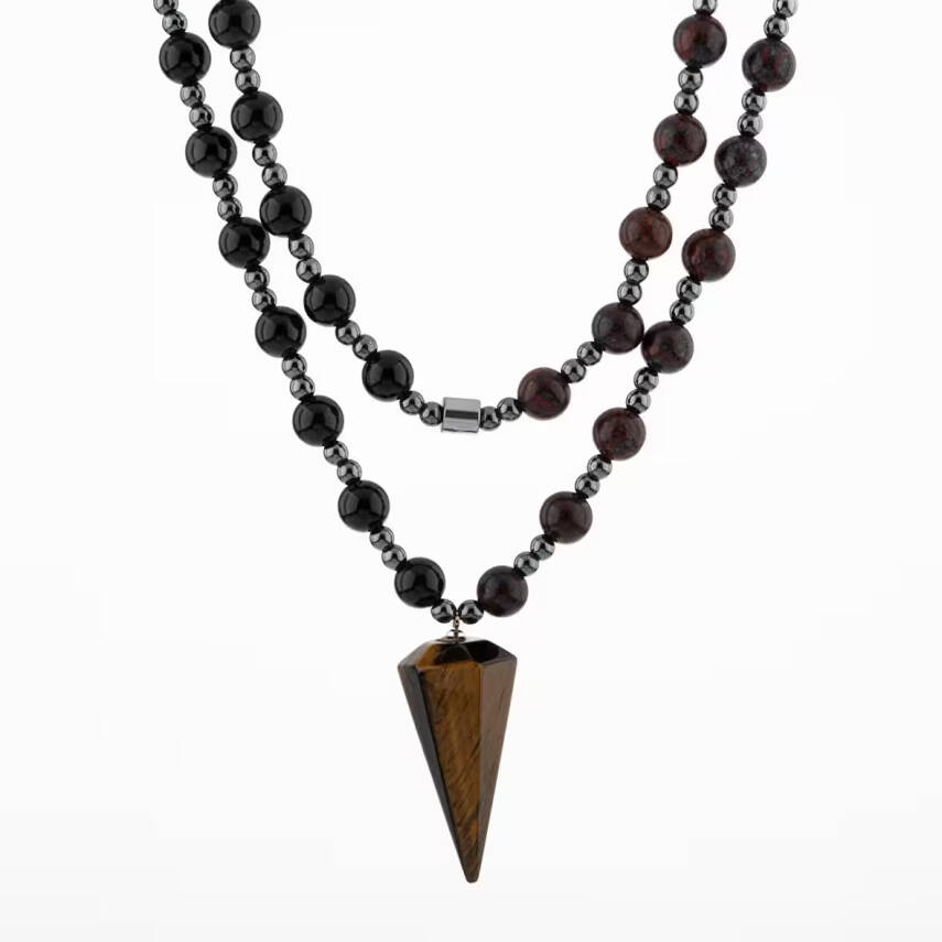 Kaplan Gözü-Obsidyen-Dragon Jasper-Hematit Doğal Taş Kolye - 2