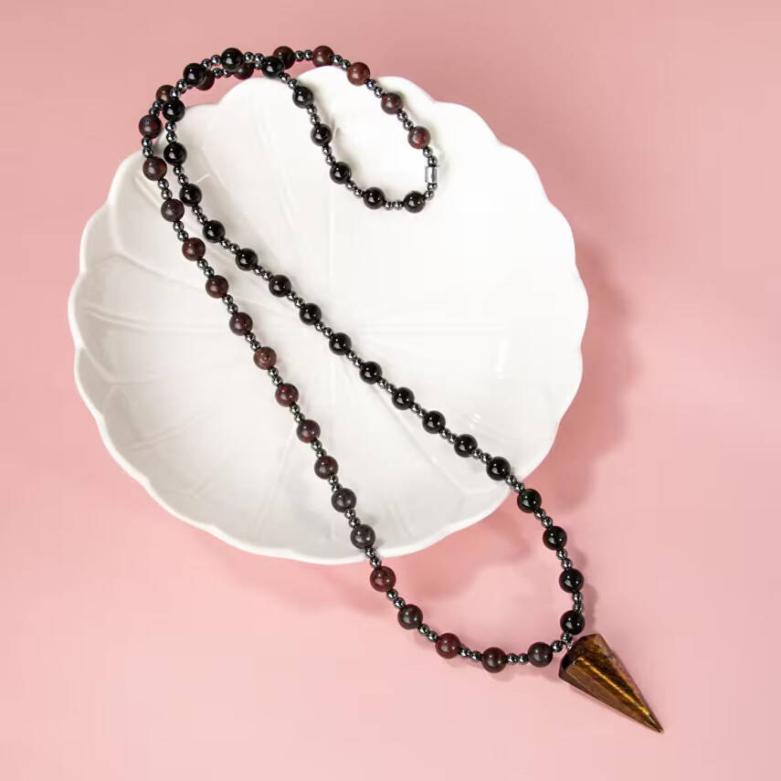 Kaplan Gözü-Obsidyen-Dragon Jasper-Hematit Doğal Taş Kolye - 5
