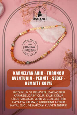 Karnelyan Akik-Turuncu Aventurin-Prehnit-Sedef-Hematit Doğal Taş Kolye - Osmanlı Doğaltaş