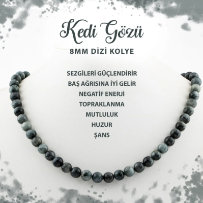 Kedi Gözü 8 mm Dizi Doğal Taş Kolye - Osmanlı Doğaltaş
