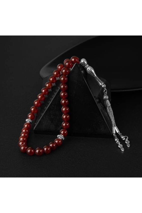 Kırmızı Akik Doğal Taş Tesbih 33lük - 8mm - 3