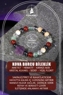 Kova Burcu Bileklik Ametist, Hematit, Kırmızı Akik, Kristal Kuvars, Sedef, Yeşil Florit - 2