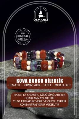 Kova Burcu Bileklik Hematit, Kırmızı Akik, Sedef, Mor Florit - 2