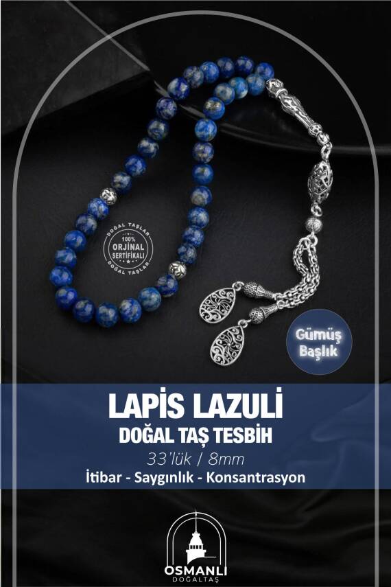Lapis Lazuli Doğal Taş 8mm Gümüş İmameli Tesbih - 1