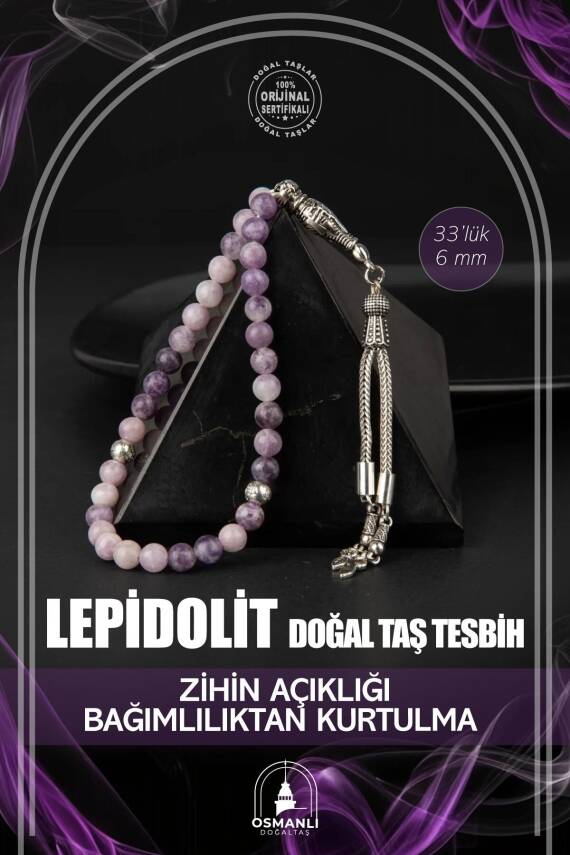 Lepidolit Doğal Taş Tesbih 33lük - 6mm - 1