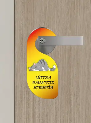Lütfen Rahatsız Etmeyin. Kedili Tasarım Kapı Askısı Kapı Uyarı Levhası - Bemenda